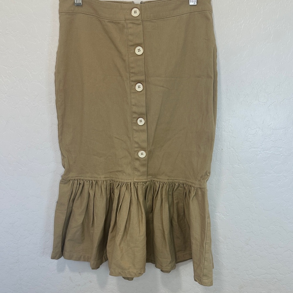 New York & Company Tan Button sz 4 Skirt Ruffle Hem peplum y2k mermaid tail